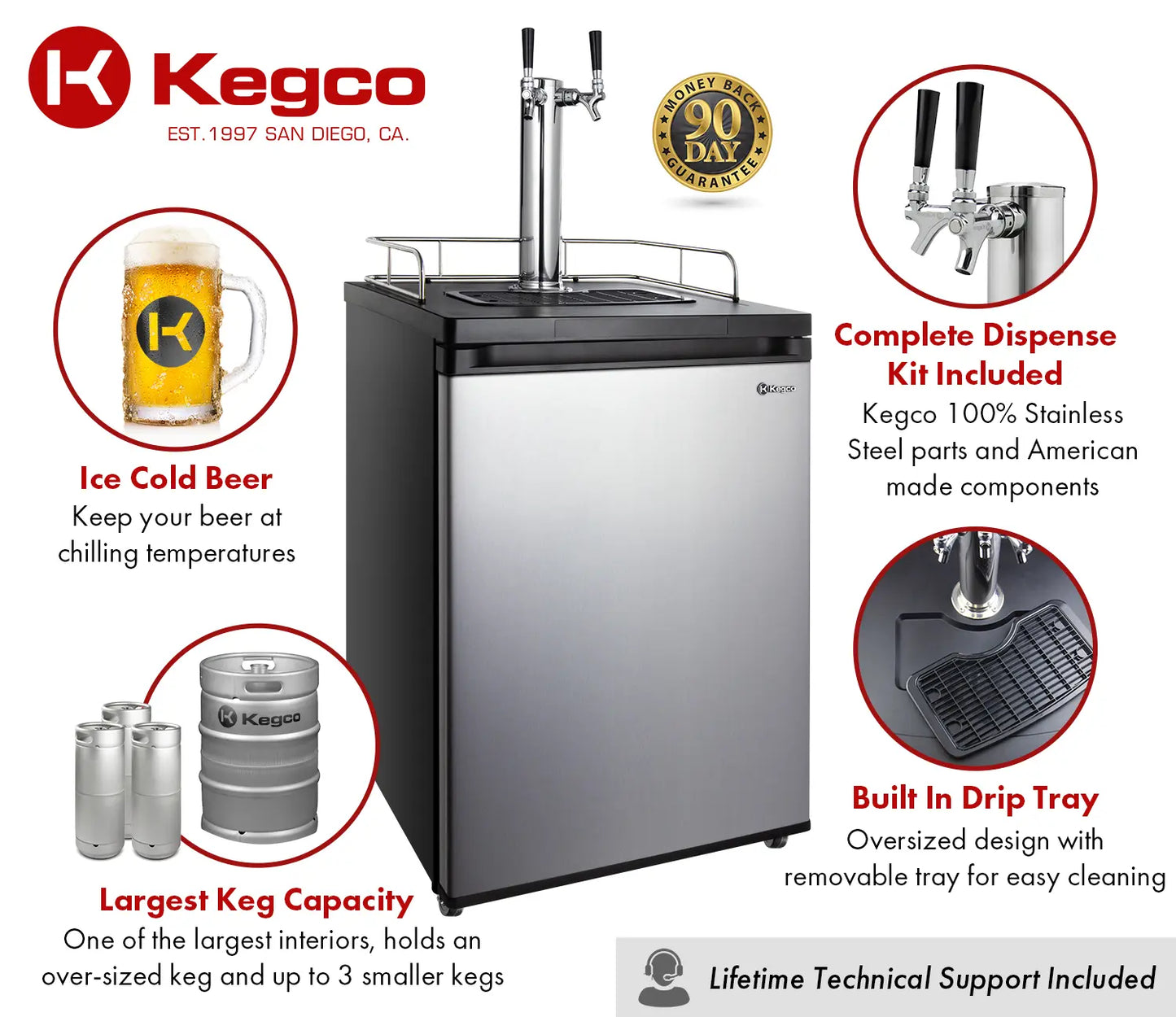 Kegco 24" Wide Dual Tap Stainless Steel Kegerator - K209SS-2NK