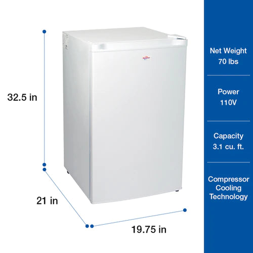 Koolatron Compact Upright Freezer, 3.1 cu ft (88L), White - KTUF88