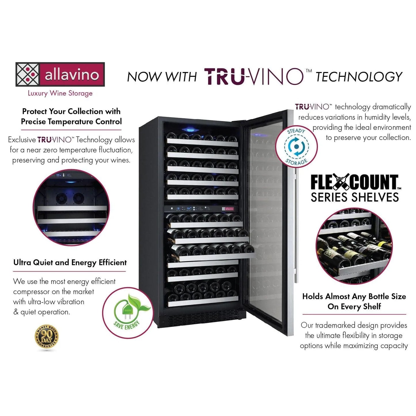 Allavino 47" Wide 242 Bottle Four Zone Wine Refrigerator - 2X-VSWR121-2S20