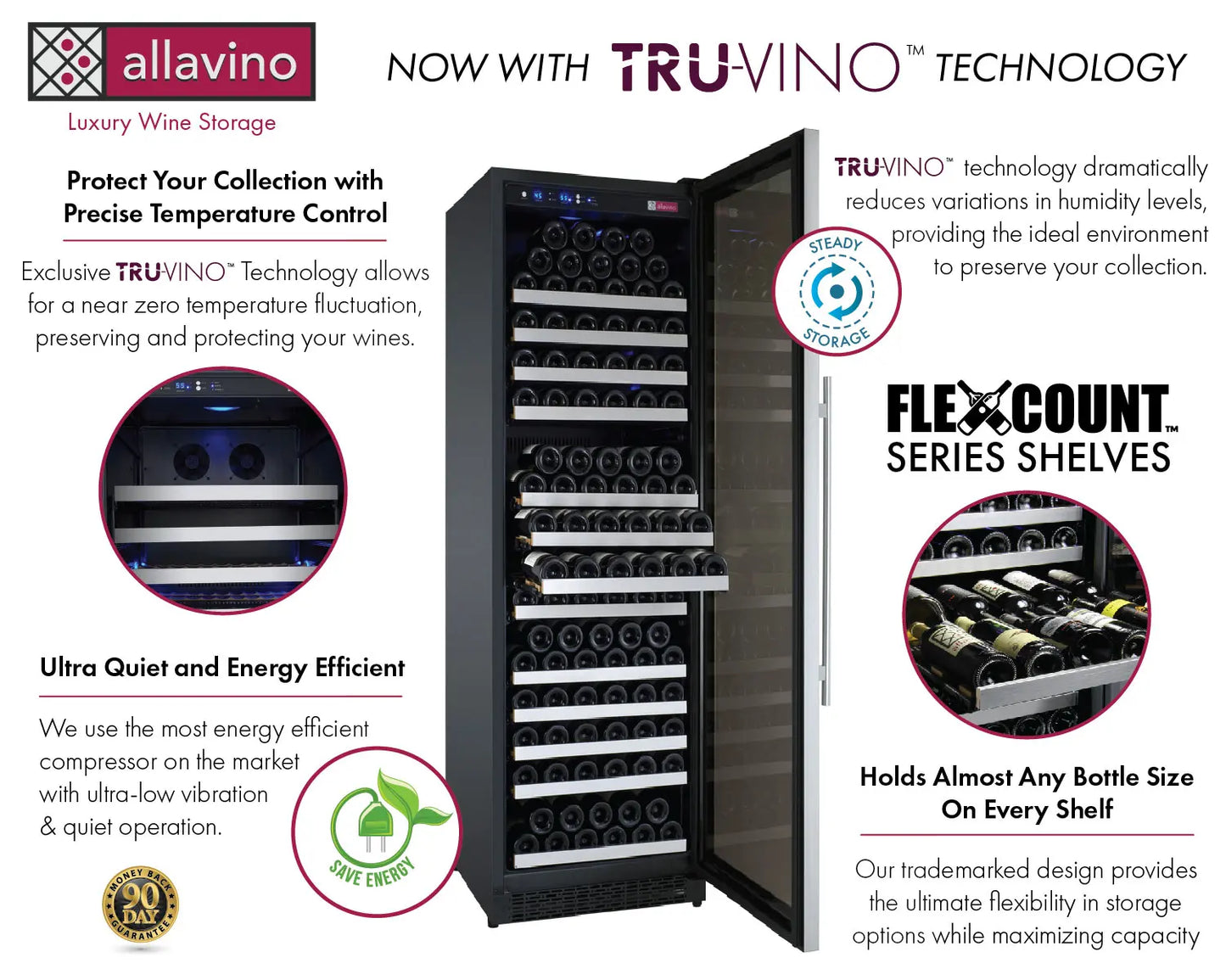 Allavino 47" Wide 249 Bottle Three Zone Wine Refrigerator - 3Z-VSWR2128-S20