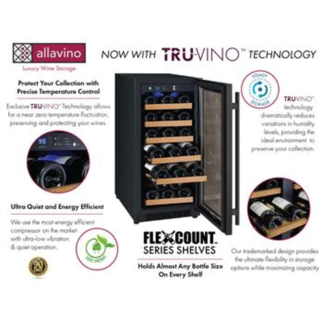 Allavino 15" Wide 30 Bottle Single Zone Wine Refrigerator-VSWR30-1BR20