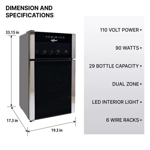 Koolatron 29 Bottle Dual Zone Wine Cooler, Black - WC29