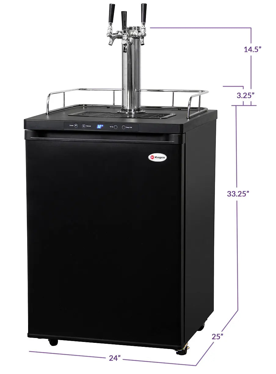 Kegco 24" Wide Homebrew Triple Tap Black Digital Kegerator - HBK309B-3NK