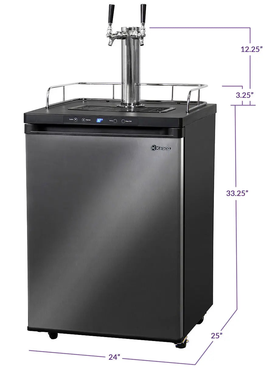 Kegco 24" Wide Kombucha Dual Tap Black Stainless Steel Kegerator - KOM30X-2NK