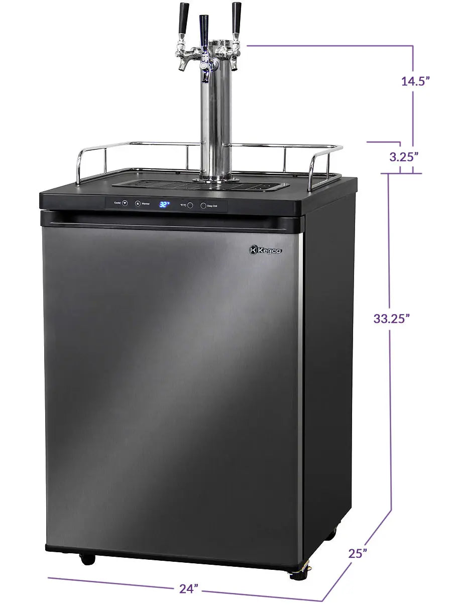 Kegco 24" Wide Kombucha Triple Tap Black Stainless Steel Digital Kegerator - KOM30X-3NK